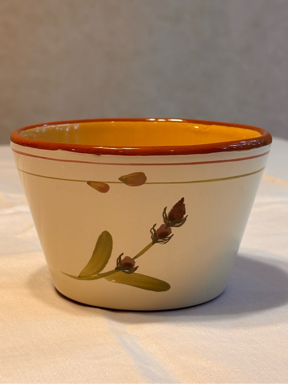 Crate & Barrel Provence Rustic Olive Branch Terracotta Chip Dip Bowl 3”